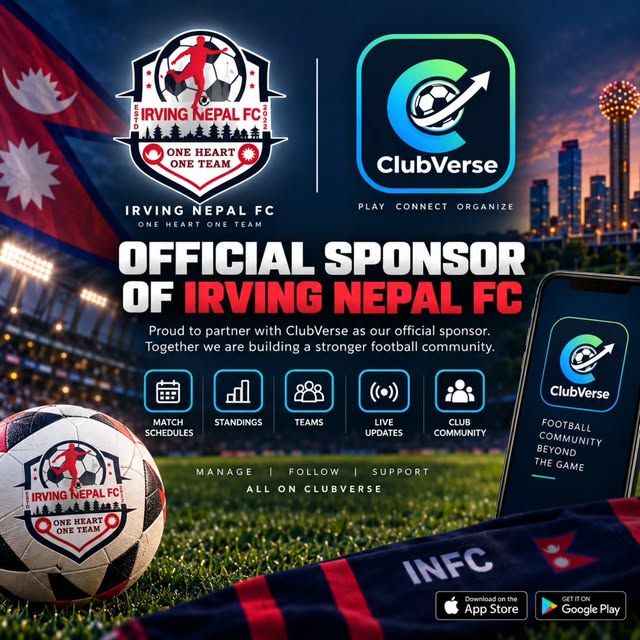 Irving Nepal FC official ClubVerse sponsorship announcement