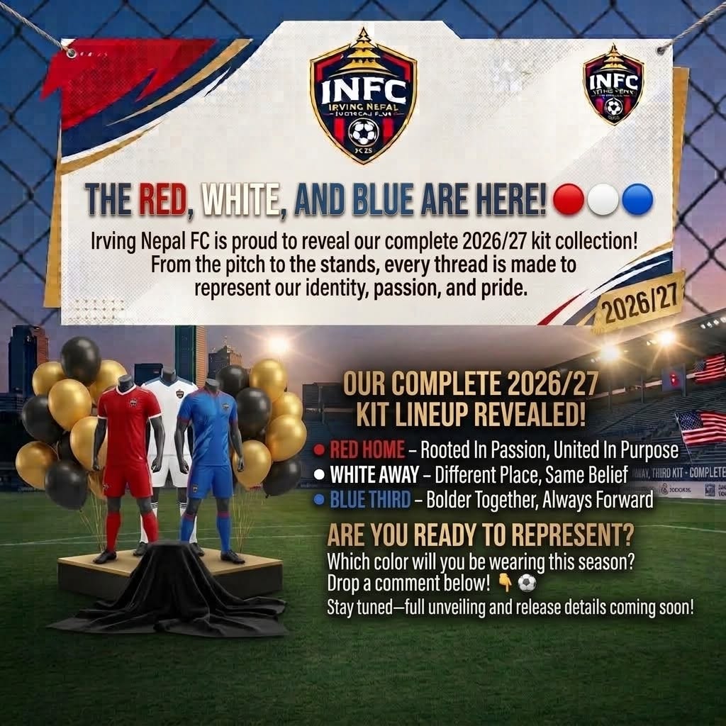 Irving Nepal FC 2026/27 kit reveal: red home, white away and blue third kits